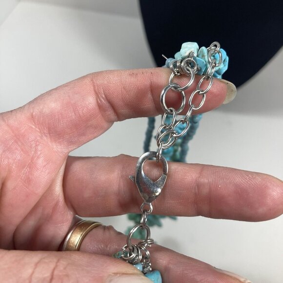 Turquoise Howlite Beaded Womens Necklace Bold Boho Multistrand 18 in - Picture 2 of 13